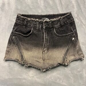 Fashion Nova Black-to-Gray Ombre Distressed Denim Skort